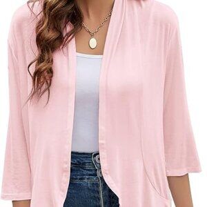Yekaty Women Cardigan 3/4 Sleeves Open Front Lightweight Cardigan Draped Ruffles
